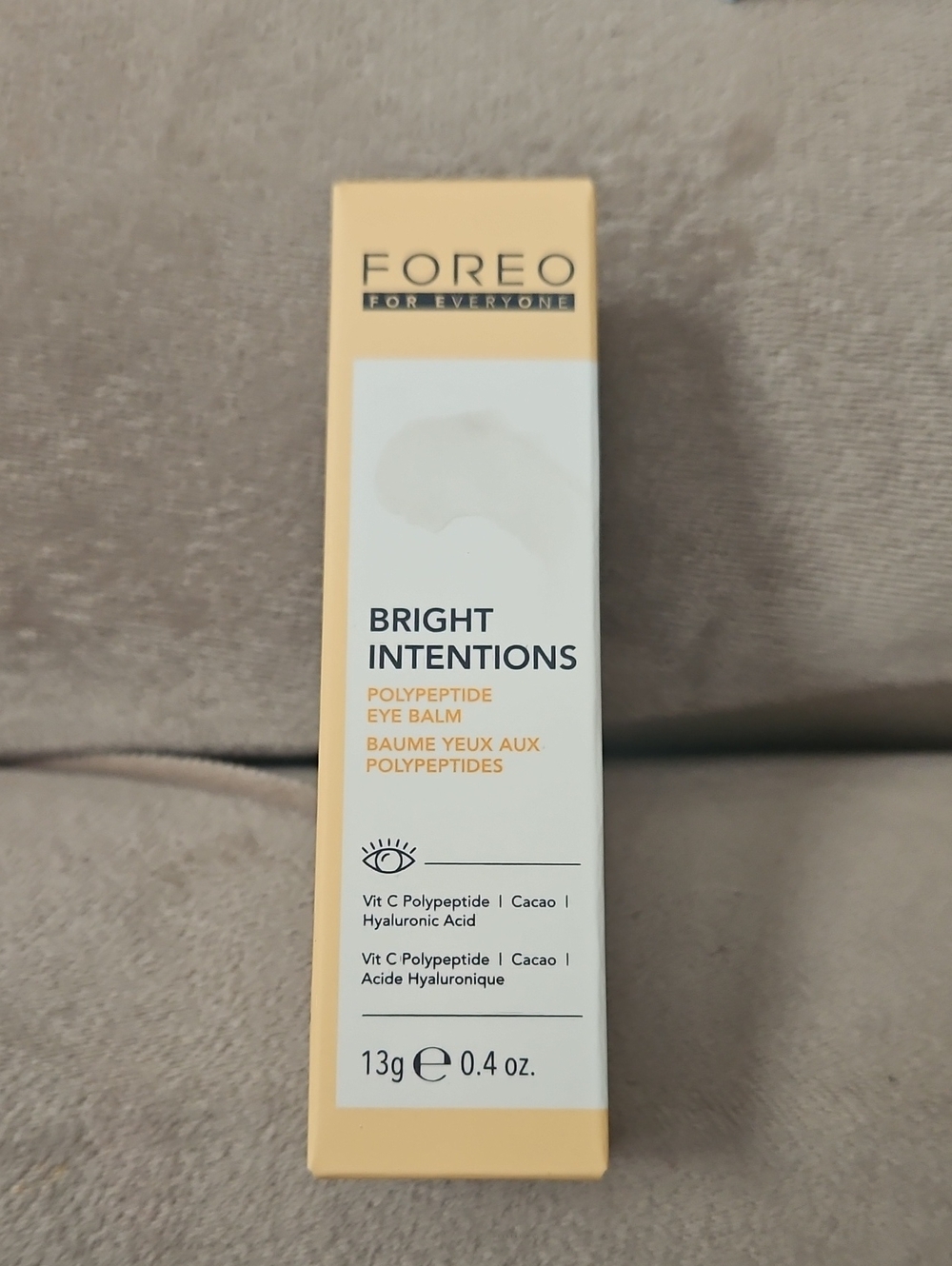 FOREO Bright Intentions Eye Balm — Yellow & White Packaging